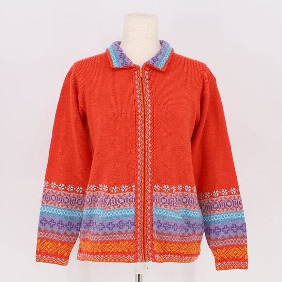 SIDRIK'S Peruvian Alpaca Cozy Knit Orange Red Multicolor Zip Up Sweater - Picture 1 of 5